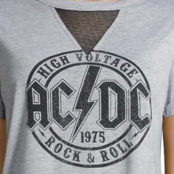 AC/DC High Voltage 1975 Logo metal rock Girls V-neck Official T-Shirt 2X NWT - Picture 2 of 3